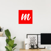 Rode Witte Calligrafie Monogram Initiaal Letter Poster (Thuiskantoor)