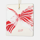 Rode Witte Candy Cane Big Christmas Bow Foto Keramisch Ornament (Links)