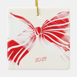 Rode Witte Candy Cane Big Christmas Bow Foto Keramisch Ornament