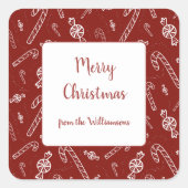 Rode Witte Candy Cane Pepermunt Kerstcadeau Vierkante Sticker (Voorkant)