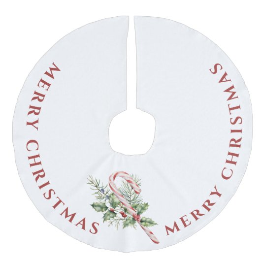 Rode & Witte Candy Cane , Prettig Kerstfeest Imitatie Linnen Kerstboom Kleed (Voorkant)