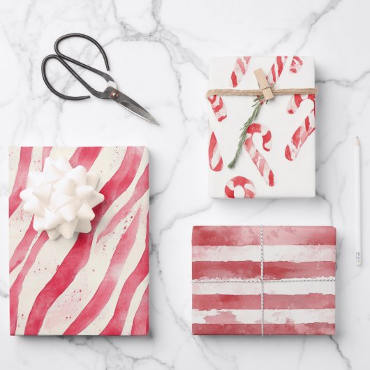 Rode Witte Candy Cane Strepen Kerstmis Inpakpapier Vel (Voorkant)