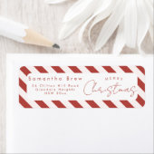 Rode & Witte Candy Cane Strepen Prettig Kerstfeest Etiket (Insitu)