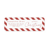 Rode & Witte Candy Cane Strepen Prettig Kerstfeest Etiket (Voorkant)