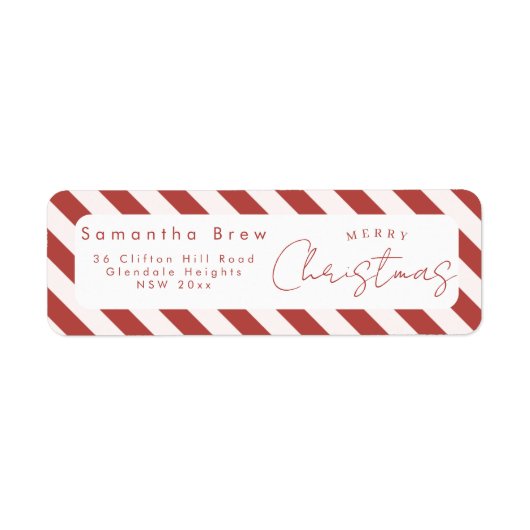 Rode & Witte Candy Cane Strepen Prettig Kerstfeest Etiket (Voorkant)