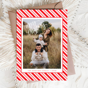 Rode Witte Candy Cane Stripe Foto Kerst Kaart