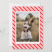 Rode Witte Candy Cane Stripe Foto Kerst Kaart (Voorkant)