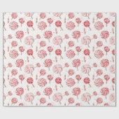 Rode Witte Candy Cane Traktaties Kerstmis Cadeaupapier (Vlak)