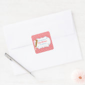 Rode/Witte Chevron Baseball Baby shower Boekplaat Vierkante Sticker (Envelop)