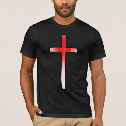 Rode witte Christelijke kruis T-shirt (Voorkant)