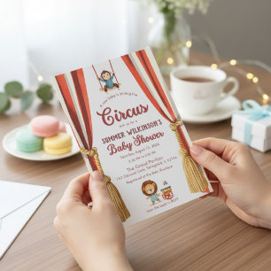 Rode Witte Circus Gordijnen Baby Shower QR rsvp Kaart