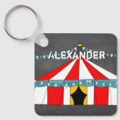 Rode & Witte Circus Tent met Blauwe Bunting Sleutelhanger (Voorkant)