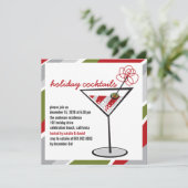 Rode Witte Cocktail Martini Holiday Party Uitnodig Kaart (Staand voorkant)