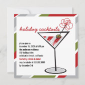 Rode Witte Cocktail Martini Holiday Party Uitnodig Kaart (Voorkant)