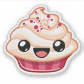 Rode/Witte Cupcake - Happy Jump Sticker (Voorkant)