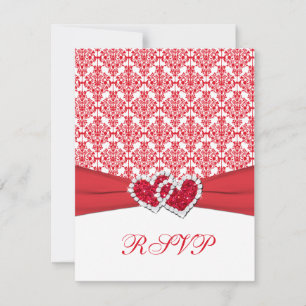 Rode & Witte Damast & Hartjes RSVP Kaart