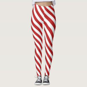 Rode Witte Diagonale Candy Cane Strepen Vakantie Leggings