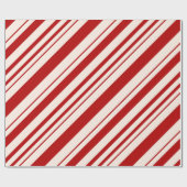 Rode Witte Diagonale Suikerstok Streep Cadeaupapier (Vlak)