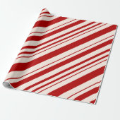 Rode Witte Diagonale Suikerstok Streep Cadeaupapier (Uitgerold)