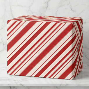 Rode Witte Diagonale Suikerstok Streep Cadeaupapier