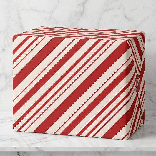 Rode Witte Diagonale Suikerstok Streep Cadeaupapier