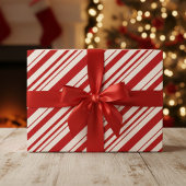Rode Witte Diagonale Suikerstok Streep Cadeaupapier