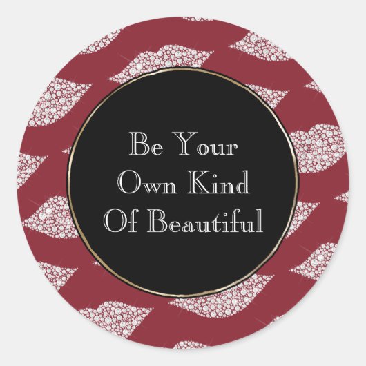 Rode witte diamanten lippen ronde sticker (Voorkant)