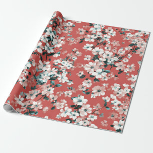 Rode Witte Ditsy Bloem Pastel Boho 70s Vintage Cadeaupapier