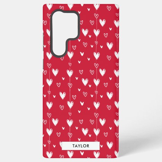 Rode Witte Doodle Harten Patroon Gepersonaliseerde Samsung Galaxy Hoesje (Achterkant)