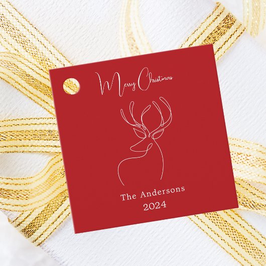 Rode witte doodle rendier moderne Kerstmis Bedankjes Labels