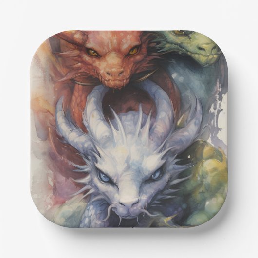 Rode witte draken papieren bordje (Voorkant)