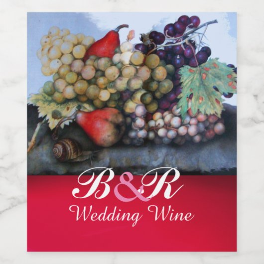 RODE WITTE DRUIVEN, DRUIVEN, PEREN, Bruiloft Wijn Etiket (Enkel label)