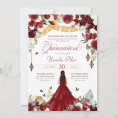 Rode Witte Elegante Bloem Butterfly Quinceanera V1 Kaart (Voorkant)