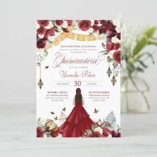 Rode Witte Elegante Bloem Butterfly Quinceanera V1 Kaart