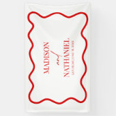 Rode Witte Elegante Golflijn Rand Bruiloft Spandoek (Verticaal)