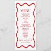 Rode Witte Elegante Golflijn Rand Bruiloftsvoedsel Menu (Voorkant)