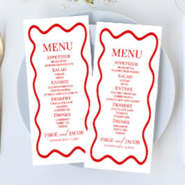 Rode Witte Elegante Golflijn Rand Bruiloftsvoedsel Menu