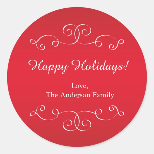 Rode Witte Elegante Kerstvakantie Sticker Label (Voorkant)