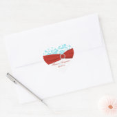 Rode, witte en Aqua Damask Heart Shape Sticker (Envelop)