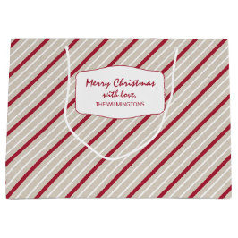 Rode, witte en beige strepen groot cadeauzakje