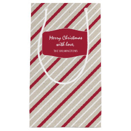 Rode, witte en beige strepen klein cadeauzakje