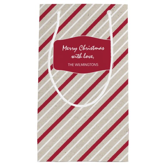 Rode, witte en beige strepen klein cadeauzakje (Voorkant)