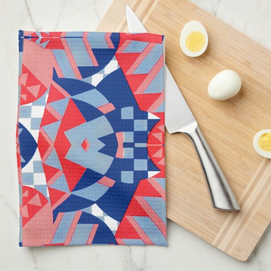 rode witte en blauwe abstracte afdruk #1 theedoek (Quarter Fold)