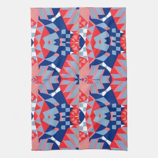 rode witte en blauwe abstracte afdruk #1 theedoek (Verticaal)