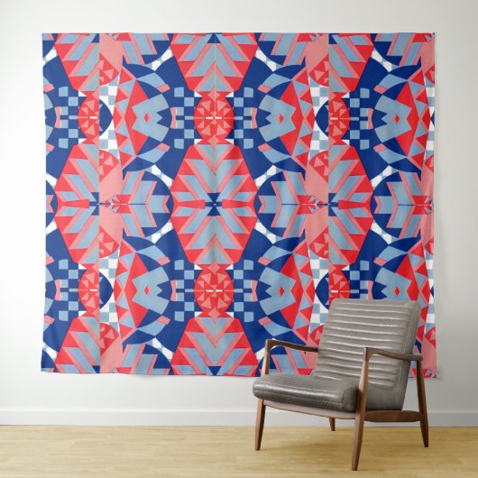 rode witte en blauwe abstracte afdruk #1 wandkleed (In Situ (horizontaal))