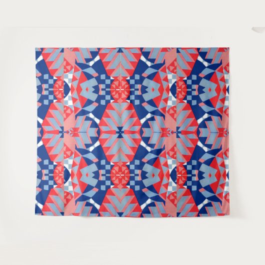 rode witte en blauwe abstracte afdruk #1 wandkleed (Voorkant (horizontaal))