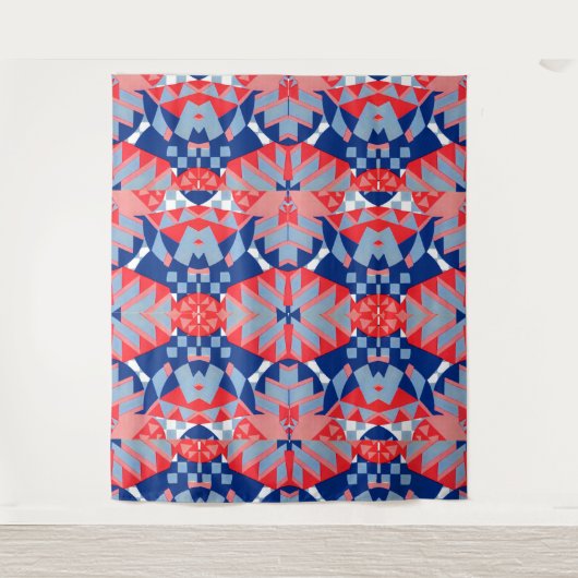 rode witte en blauwe abstracte afdruk #1 wandkleed (Voorkant)