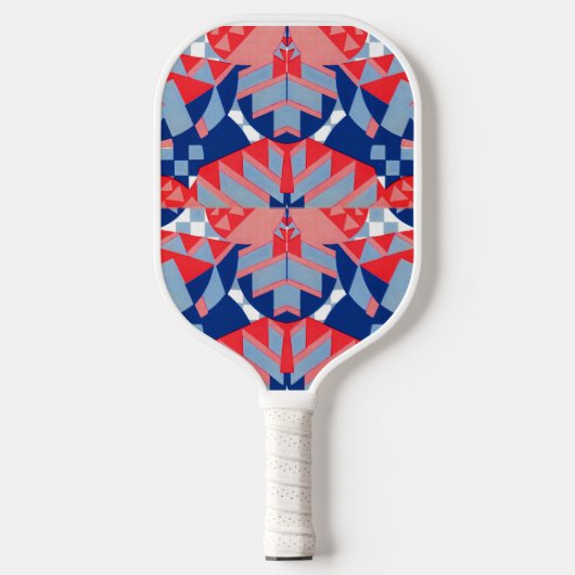 rode witte en blauwe abstracte afdruk pickleball paddle (Voorkant)