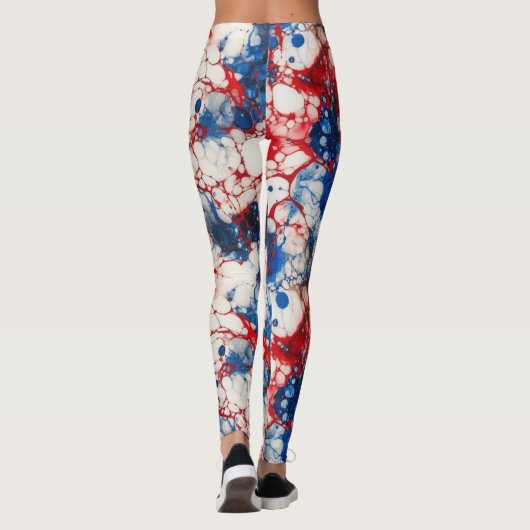 Rode Witte en Blauwe Alcoholinkt USA Vlag Kleuren Leggings (Achterkant)
