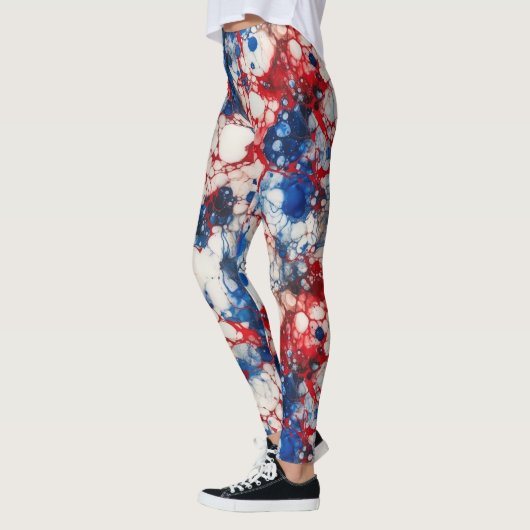 Rode Witte en Blauwe Alcoholinkt USA Vlag Kleuren Leggings (Links)